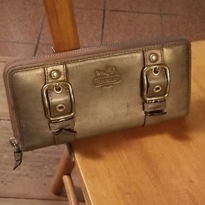 Coach metallic zipper wallet/clutch